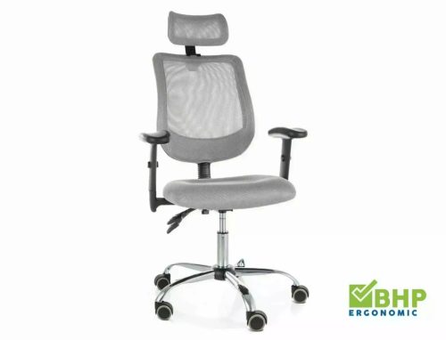 Q-118R Ergonomikus Hálós Forgószék Szürke Állítható Fejtámlával