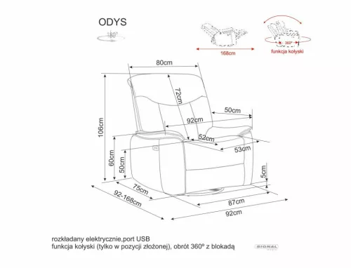 Odys Raven Elektromos Relax Fotel Raven Szövet Sötét Bézs Hintafunkcióval