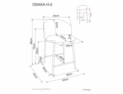 Osaka H-2 bárszék textil bézs fekete matt fém vázzal
