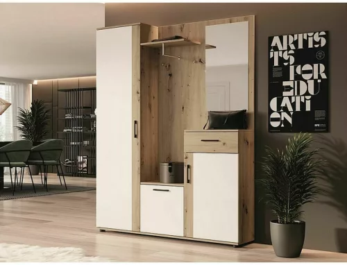 Modern Artisan Előszoba Szekrénysor Tükörrel Tölgy-Fehér