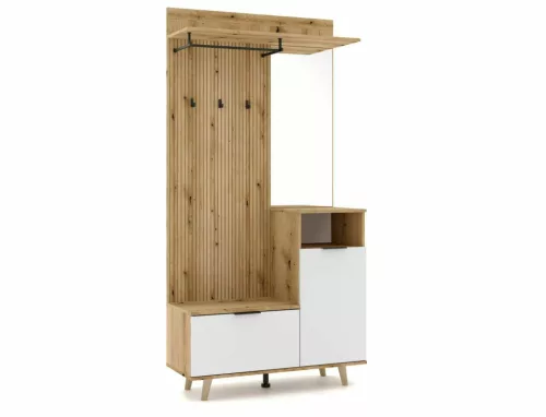 Modern P-013 Előszoba Szekrény Laminált Tölgy-Fehér Tükörrel