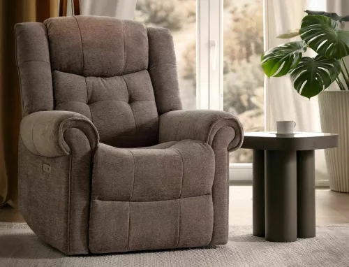 Parys Raven elektromos relax fotel Raven szövet sötét bézs USB porttal