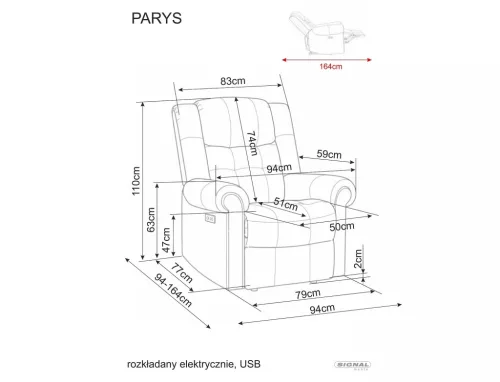 Parys Raven elektromos relax fotel Raven szövet sötét bézs USB porttal