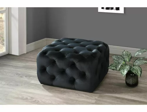 Sophia Elegance Négyzetes Bársony Puff Fekete Chesterfield