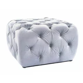   Sophia Elegance Négyzetes Bársony Puff Világosszürke Chesterfield
