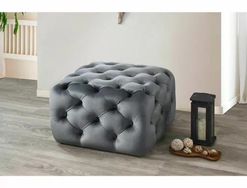 Sophia Velvet Négyzetes Bársony Puff Szürke Chesterfield Stílusú