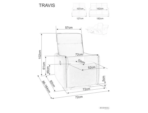 Travis Relax Kinyitható Bársony Fotel Szürke