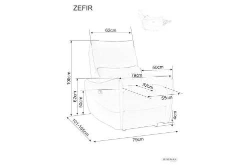 Zefir Elektromos Műbőr Relax Fotel Szürke USB-csatlakozóval