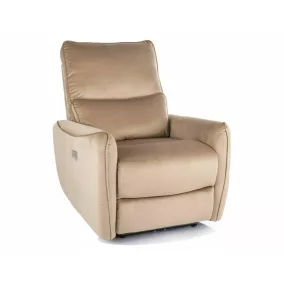   Zefir Velvet Elektromos Bézs Bársony Relaxfotel USB Porttal